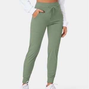 High Waisted Drawstring Side Pocket Plain Full Length Joggers